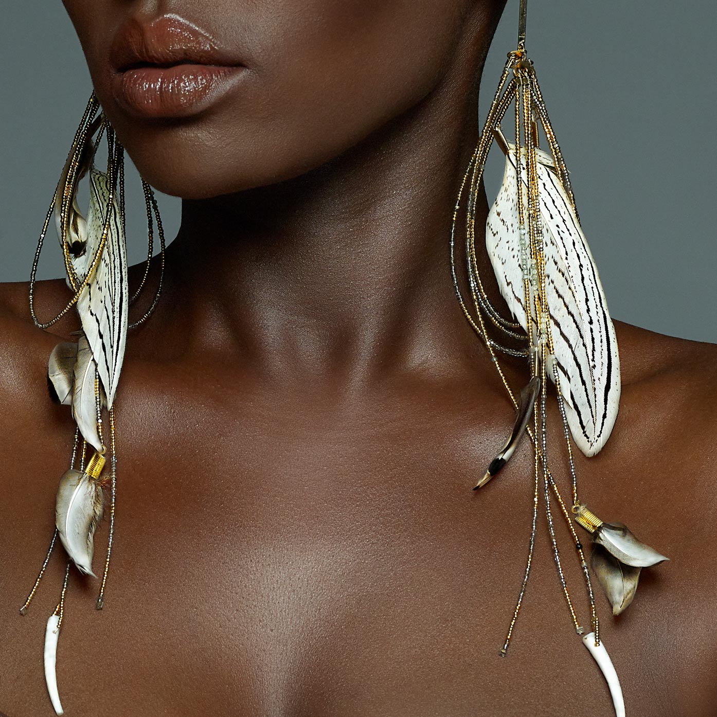 Vac Earrings – Gold, Gemstone & Feathers