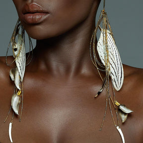 Vac Earrings – Gold, Gemstone & Feathers