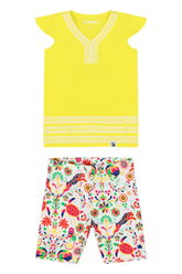 Mixed Up Clothing Girls Burda Tunic & Short Set - Blazing Yellow/Animal Arabesque