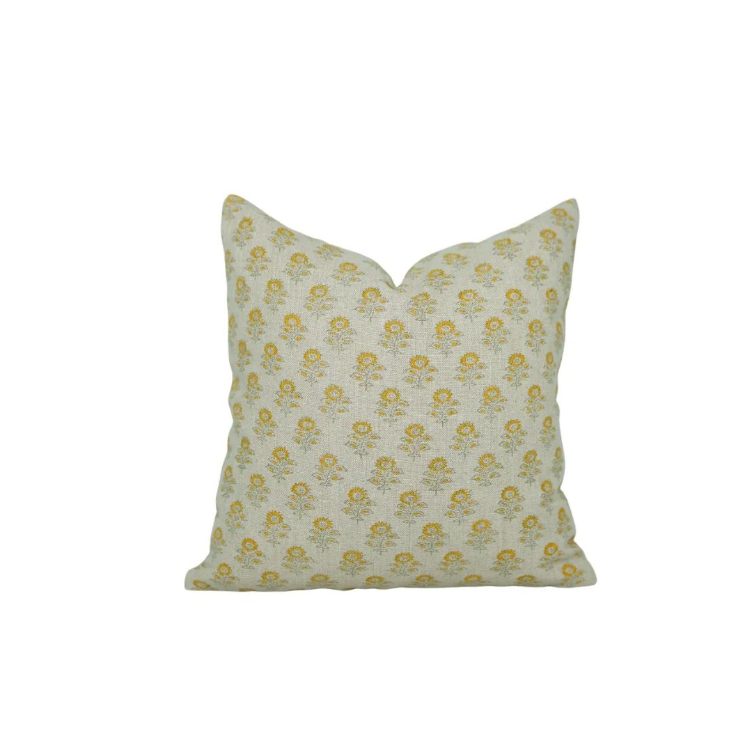 Block Print Boho Thick Linen Pillow Cover- Bagru Buti