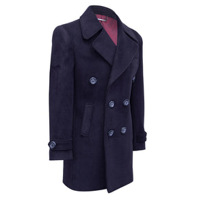 Black double-breasted coat.
