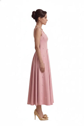 Pearl Blossom Embellished Dress – Blush Pink