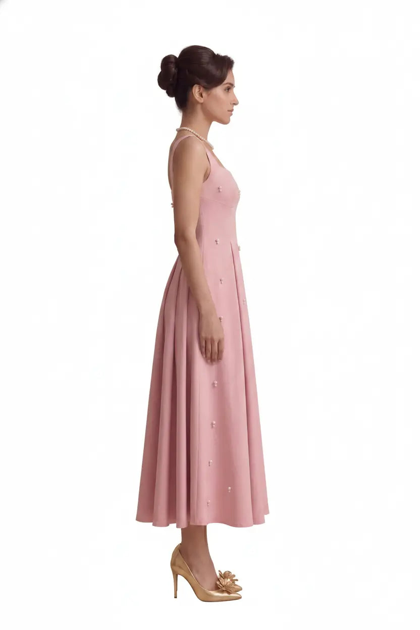 Pearl Blossom Embellished Dress – Blush Pink