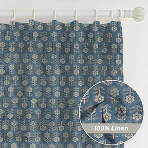 Handcrafted Block Printed Thick Linen Pleated Curtain - Tulsi Buti