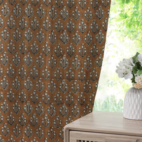 Handblock Print Thick Linen Pleated Curtain - Neelg]agan