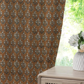 Handblock Print Thick Linen Pleated Curtain - Neelg]agan