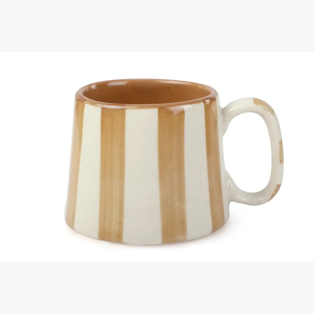 Ceramic Brown Stripe  Coffee cup- 220ml (Set of 2)