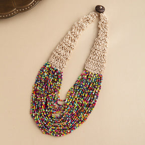 Fashionable retro ethnic style exaggerated style hand woven 30 layer wax rope rice bead necklace for women