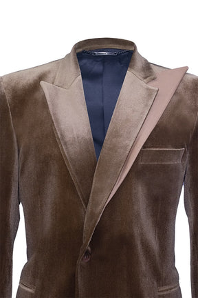 Brown velvet blazer with double satin lapel