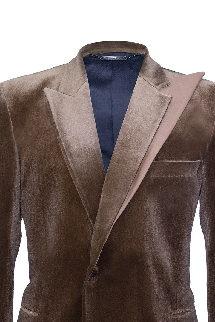 Brown velvet blazer with double satin lapel