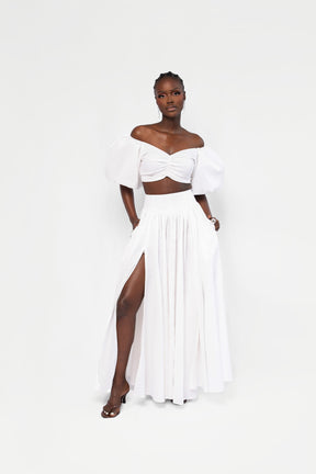 Linen SKYE Puffy Sleeve Crop Top in White