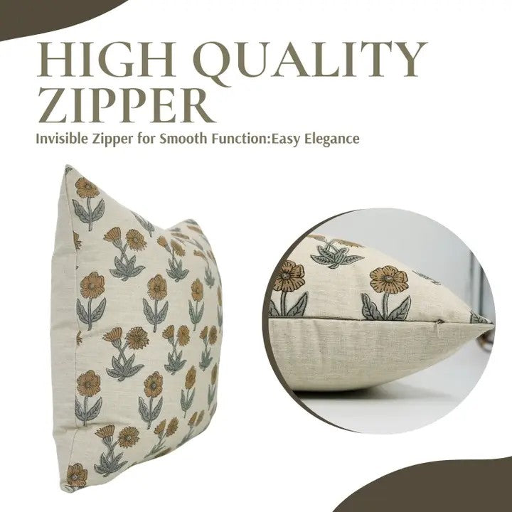 Heritage Block Design Linen Blend Pillow Cover - Kirti