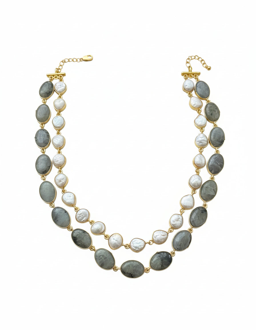 Baroque Pearl & Raw stone Necklace