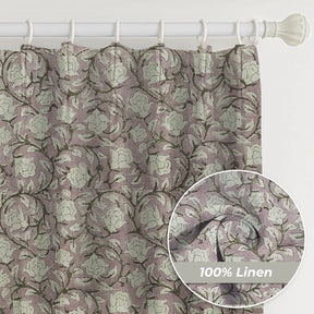 Floral Hand Block Print Thick Linen Pleated Curtain - Amritvela