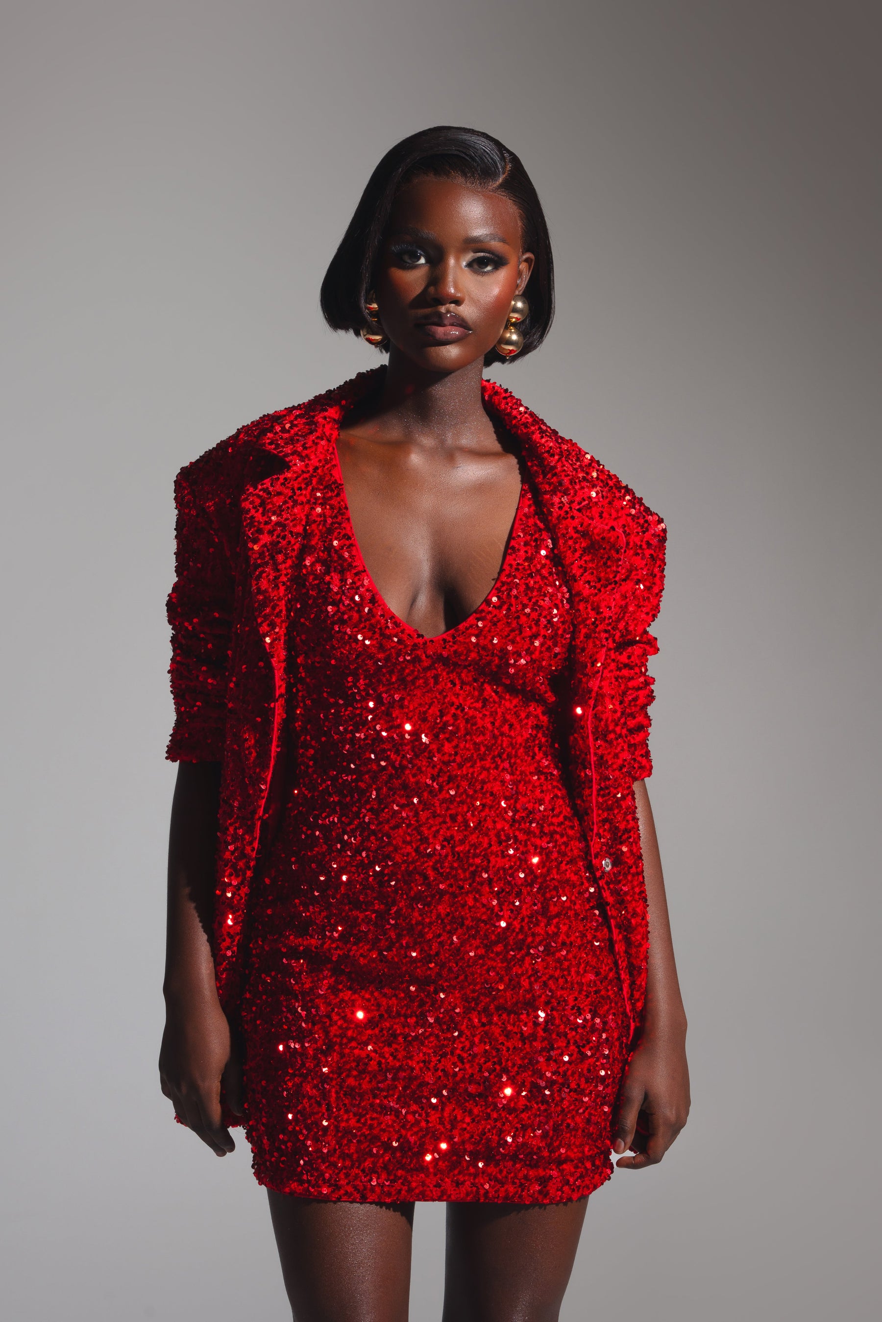 LEILA Mini Sequin Dress in RUBY