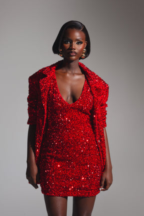 LEILA Mini Sequin Dress in RUBY