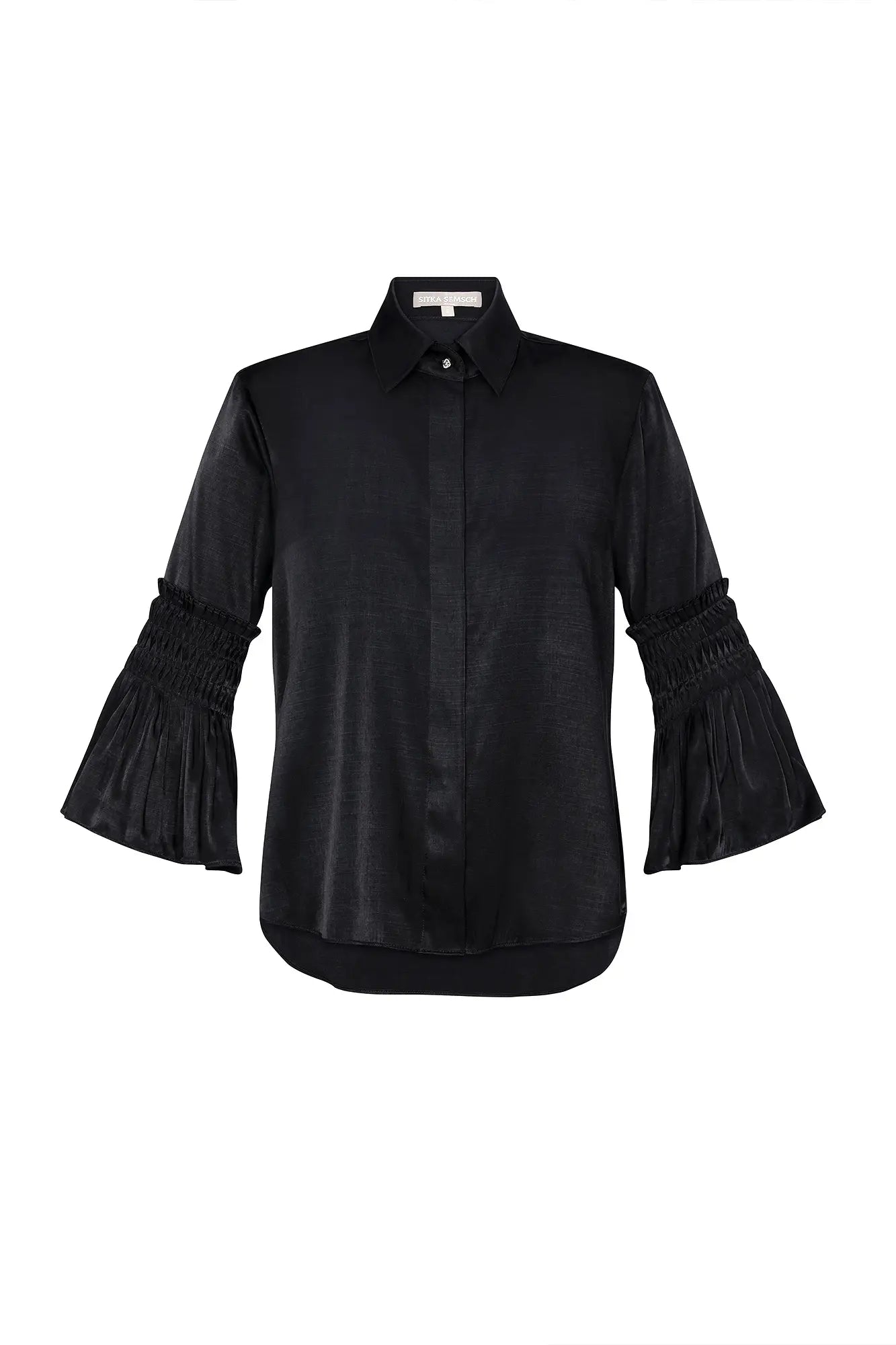 Fina Smocked Sleeve Blouse | Black
