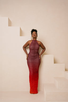 DAWN RUCHED HALTER MAXI DRESS