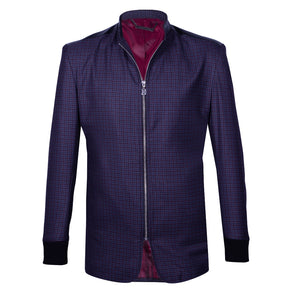 Purple checkered blazer with synthetic collar