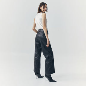 ARIA LOOSE BLACK LEATHER PANTS