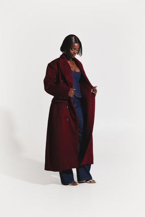 Iman Wool Long Jacket In Burgundy