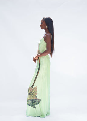 SATIN SLIP DRESS- LIME GREEN MAGNOLIA