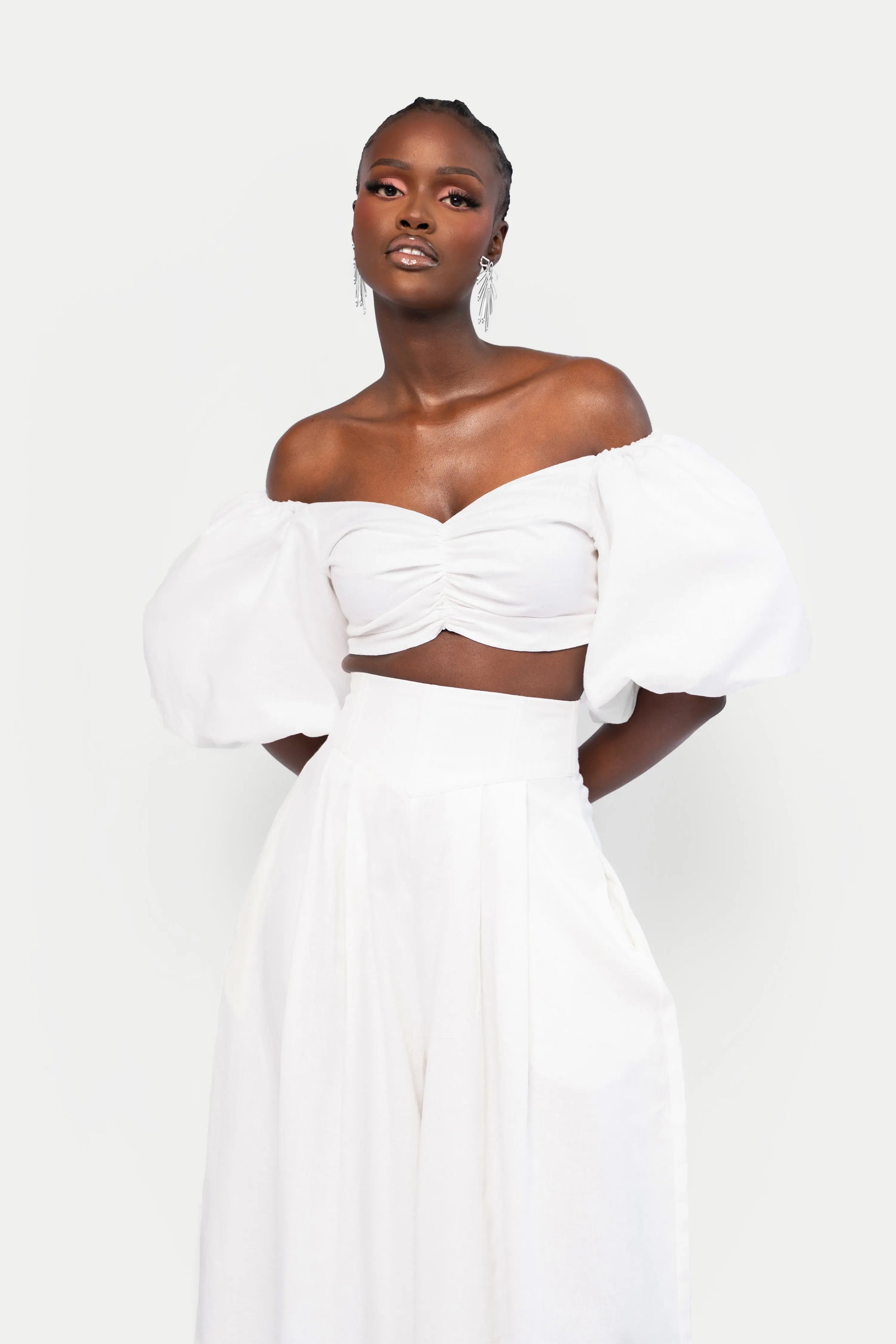 Linen SKYE Puffy Sleeve Crop Top