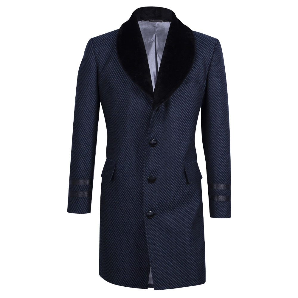 Coat with plush collar and leather details