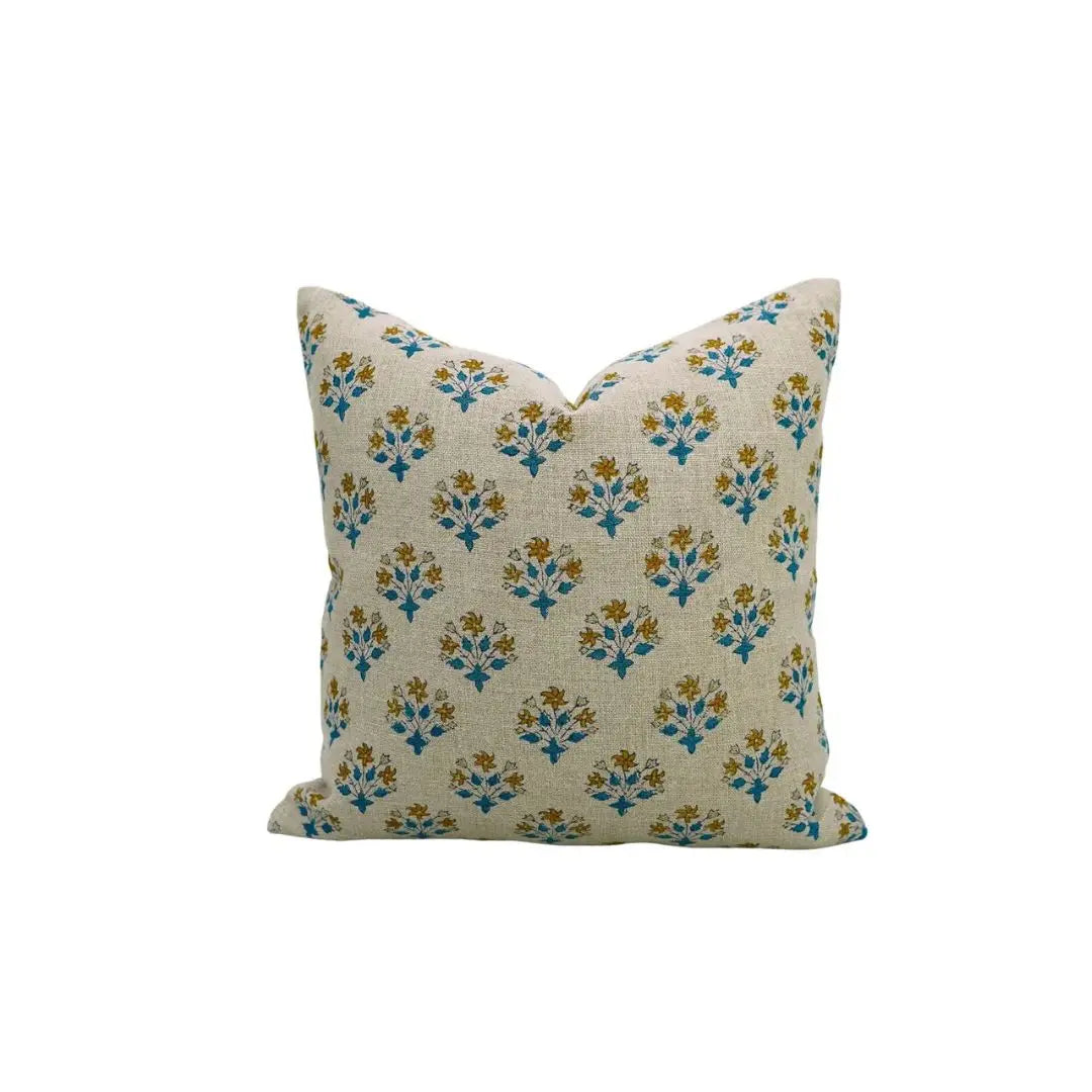 Elegant Handcrafted Block Print Boho Thick Linen Pillow Cover- Diwali Flower