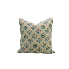 Elegant Handcrafted Block Print Boho Thick Linen Pillow Cover- Diwali Flower