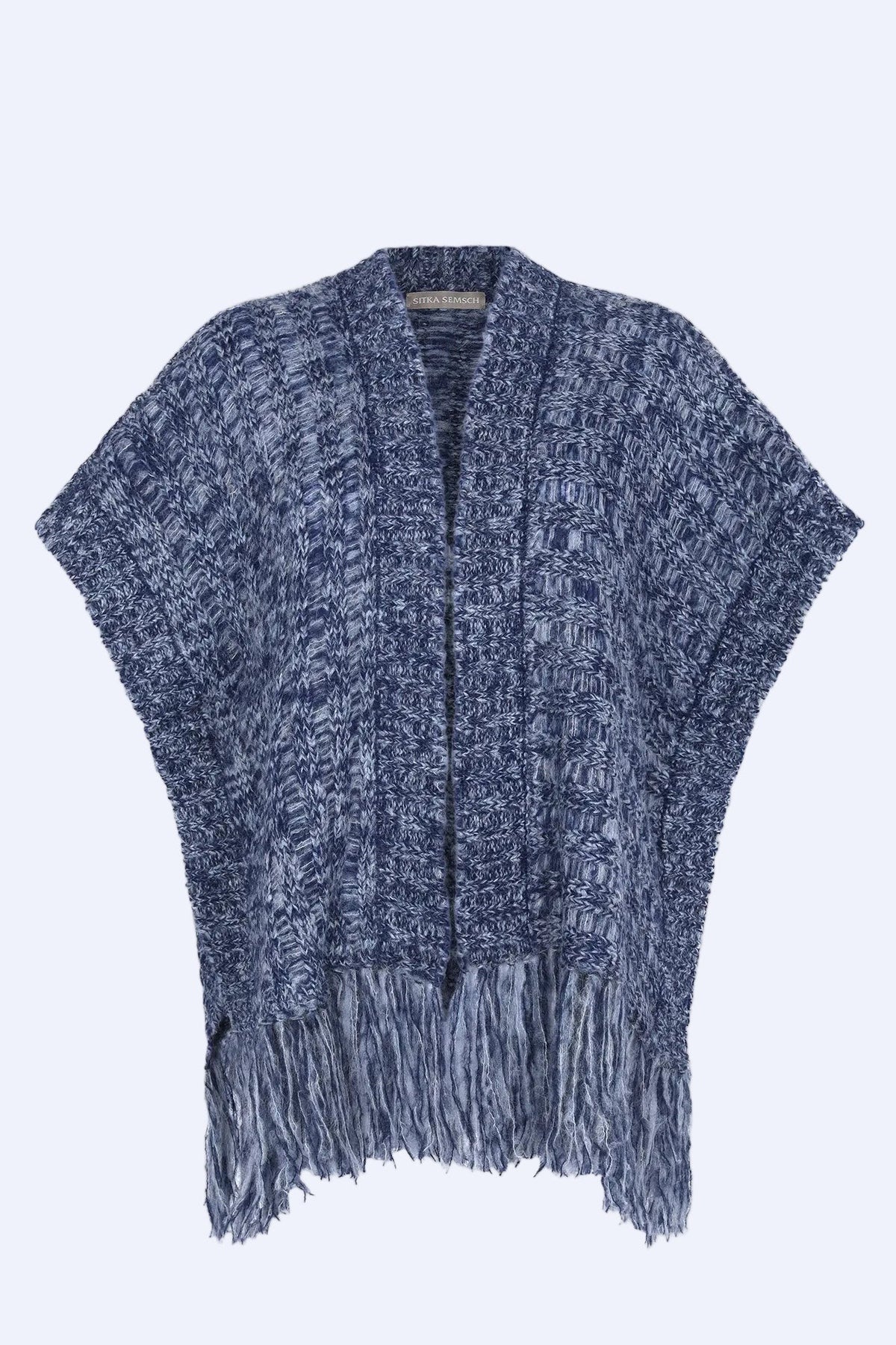 Amaris Alpaca Fringe Poncho | Navy Melange