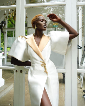 Ms Kabuki Embellished Suit Maxi- white