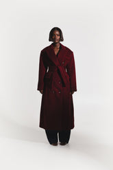 Iman Wool Long Jacket In Burgundy