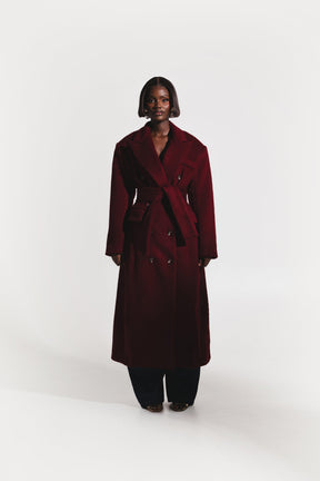 Iman Wool Long Jacket In Burgundy