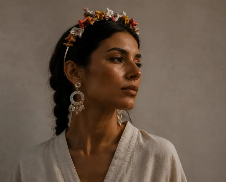 "Abstract Flora" Steel and Pastel Ceramic Tiara