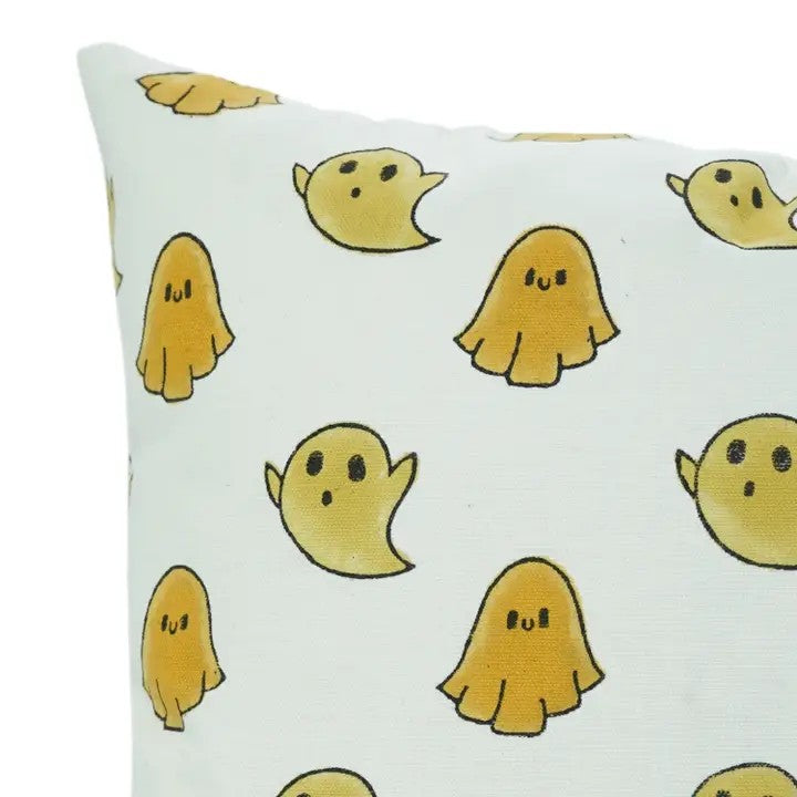 Handcrafted Hand-Carved Block  Print Thick Cotton White Cushion Cover - Ghost
