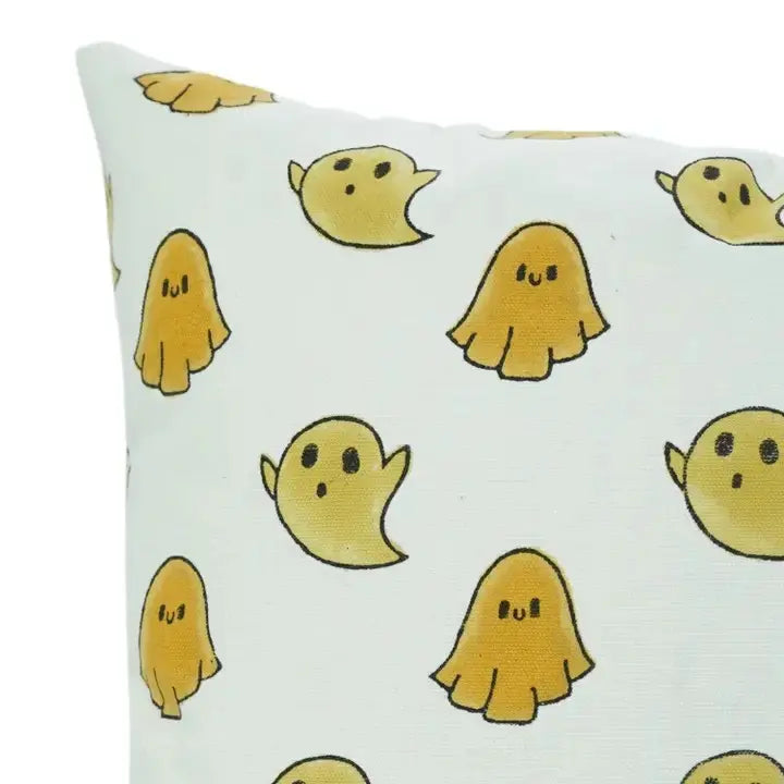 Handcrafted Hand-Carved Block  Print Thick Cotton White Cushion Cover - Ghost