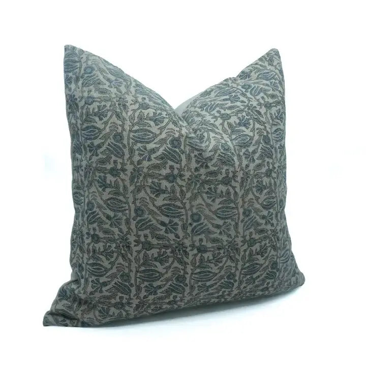 Floral Block Print Thick Linen Home Pillow Cover - Manjusha