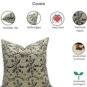 Indian Block Print Linen Blend Cushion Cover - Nakshatra