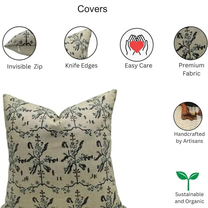 Indian Block Print Linen Blend Cushion Cover - Nakshatra