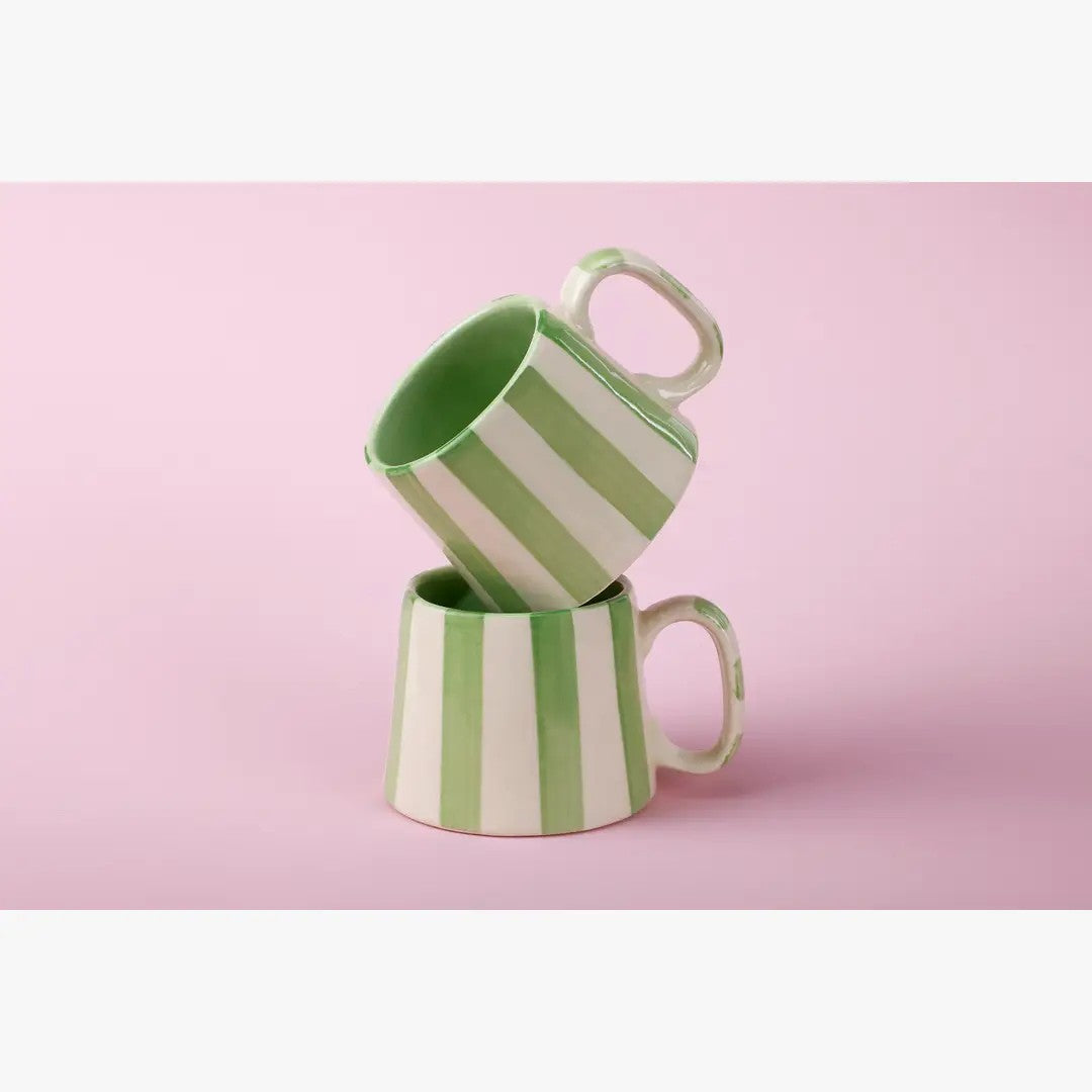 Ceramic Striped  Coffee cup , Pink , Green , Dark Blue , Aqua - 220ml (Set of 2)