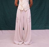 Ornamented Off-white Flared Pant