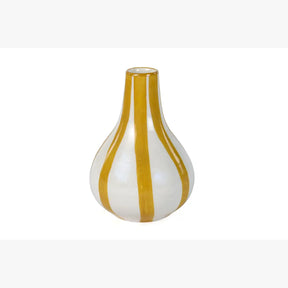 Ceramic Stripe  bud vase, Yellow-  3.5 x 3.5 x 4.75 Inches