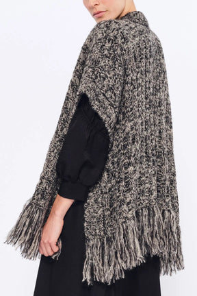 Amaris Alpaca Fringe Poncho | Black Melange