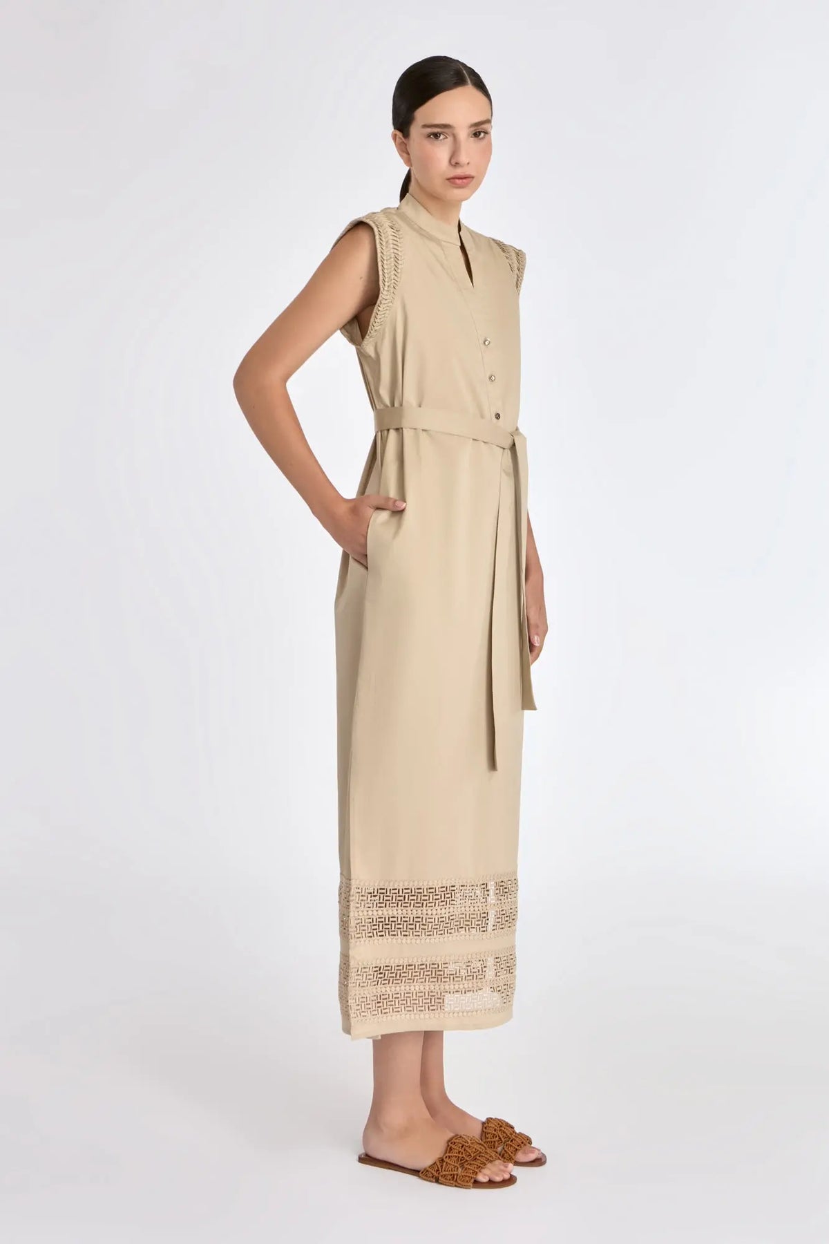 Maki Nehru Collar Dress | Ecru