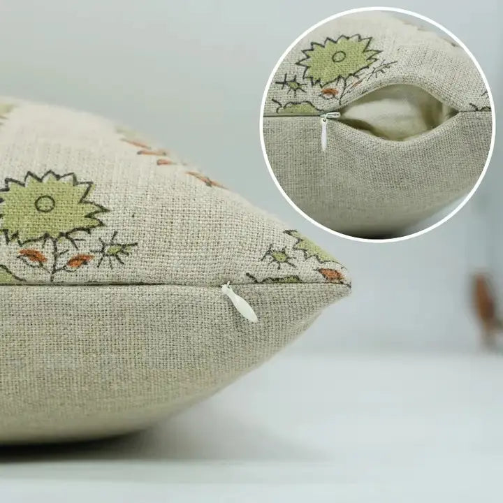 Decorative Block Print Thick Linen Table Pillow Cover- Mayra