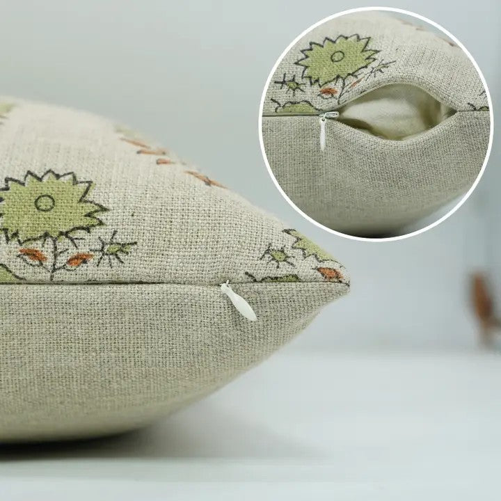Decorative Block Print Thick Linen Table Pillow Cover- Mayra
