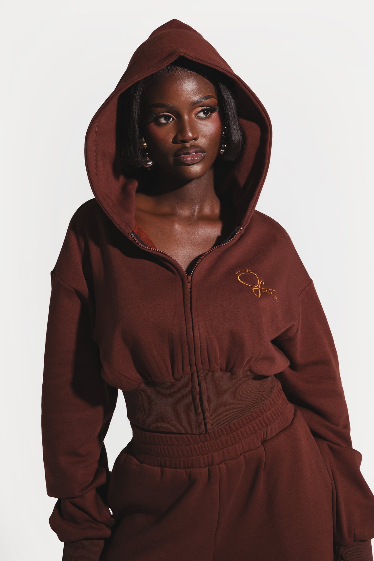 OFUURE Plush fleece Hoodie SET in BROWN