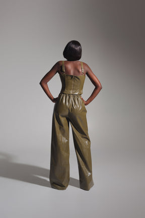 ONO Faux Leather Pants in Olive
