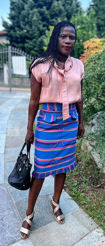 SENTIMENTO, Sky blue High waist pencil skirt with fringes